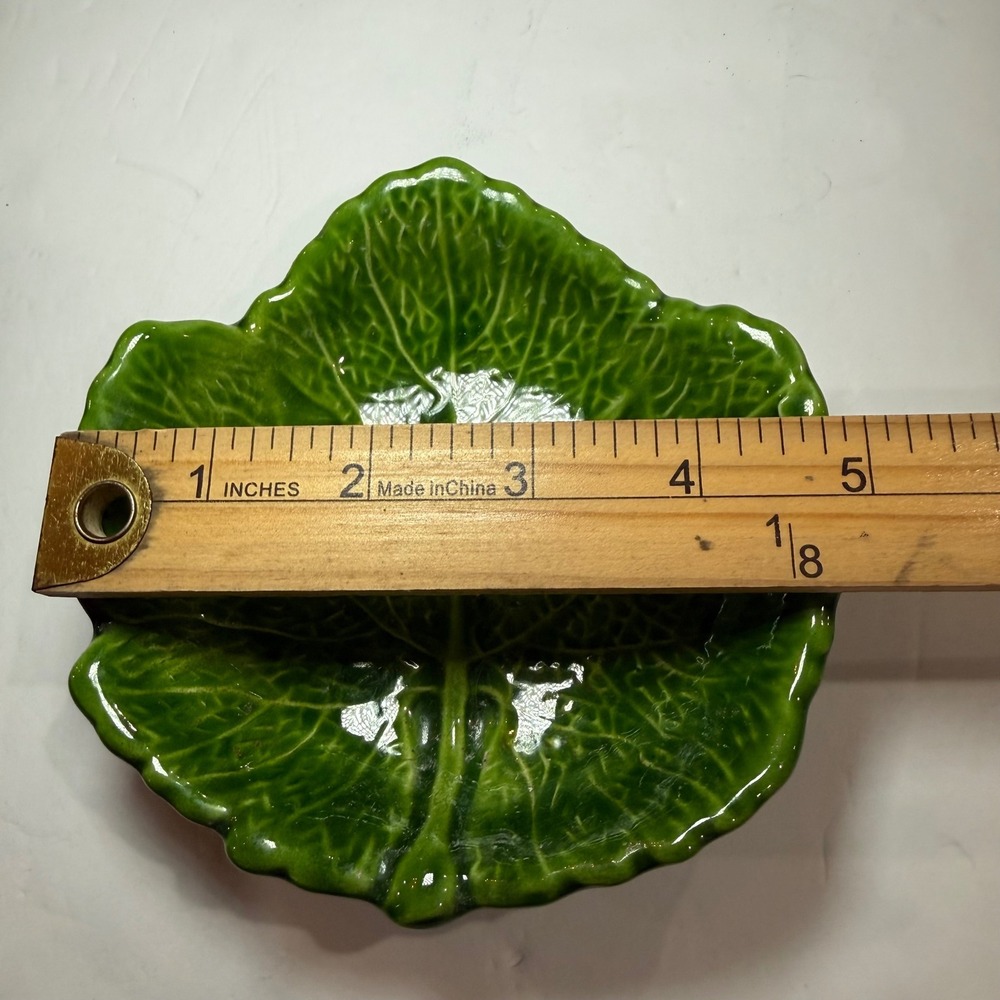 Green Ceramic Cabbage Leaf Small Bowl Majolica Style Trinket Dish 5" Vintage - Picture 3 of 6